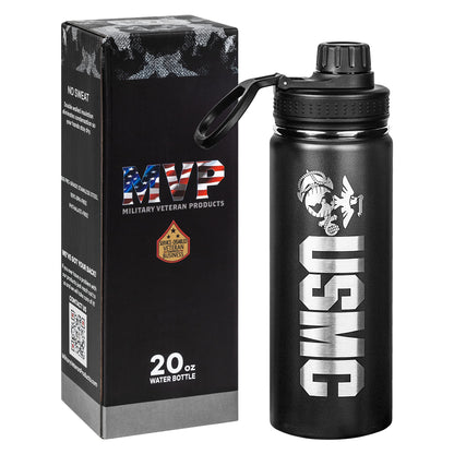 USMC 20oz Water Bottle | Marine Corps Double Wall Vacuum Insulated Stainless Steel | Disabled Vet Owned Business | USMC 20oz Water Bottle