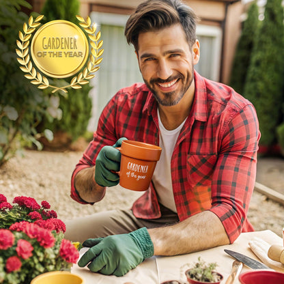 VELENTI Gardener Coffee Mug Gift - Funny Plant Pot Mug with Shovel Spoon - Cool Coffee Mugs for Men, Women - Mug for Gardeners, Dad Birthday Gifts, Cute Mom Christmas Gifts (Gardener Coffee Mug)