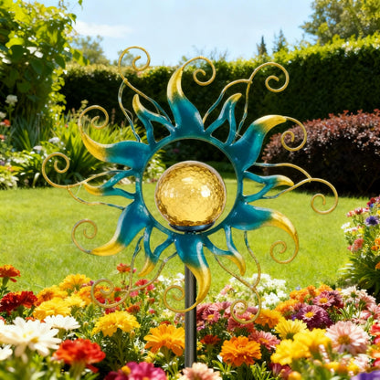 Kacux Solar Lights Outdoor Garden Decor, Blue Metal Sun Crackle Glass Globe Stake Waterproof 30LED Decorations Unique Gifts for Women,Mom,Outside, Patio,Lawn,Yard,Pathway