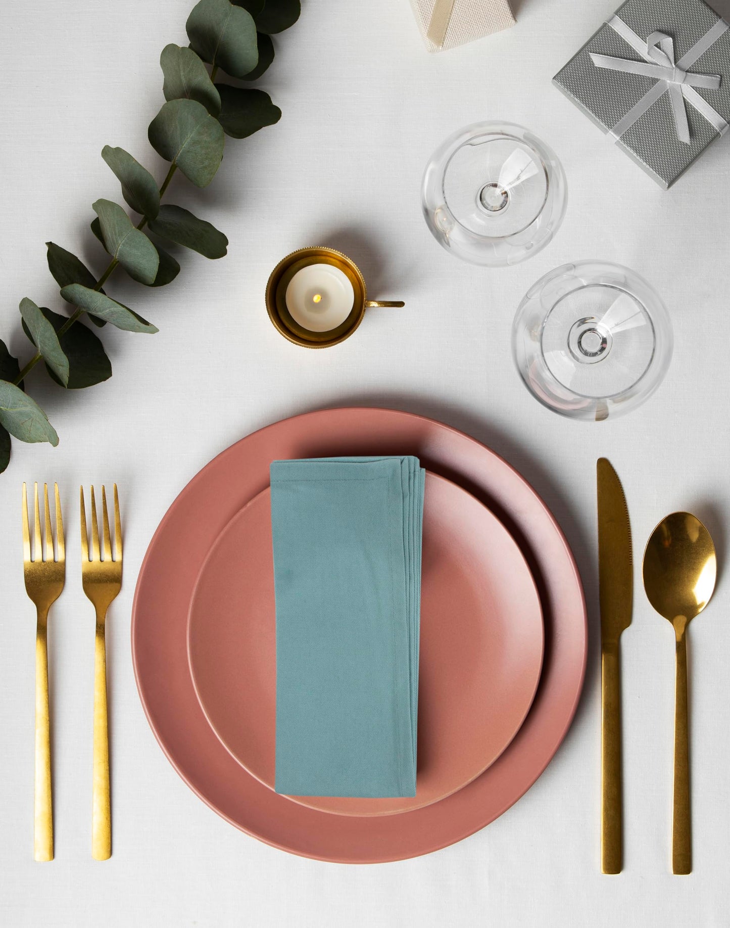 ACCENTHOME Cloth Napkins Set of 12 18x18 inch 100% Cotton Dinner Napkin Washable Hotel Quality Reusable Kitchen & Table Linen for Fall Thanksgiving Family Dinners Weddings & Everyday Use - Blue