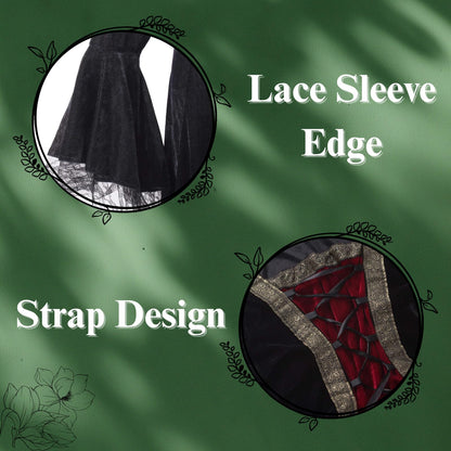 Colorful House Womens Medieval Renaissance Princess Retro Gown Cosplay Costume Dress(X-Large,Black(hooded))