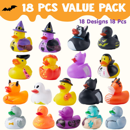 JOYIN 18 PCS Halloween Rubber Ducks, Halloween Ducks for Halloween Goodie Bag Fillers, Rubber Duckies Baby Bath Toys for Halloween Party Favors Decorations, School Classroom Game Prizes