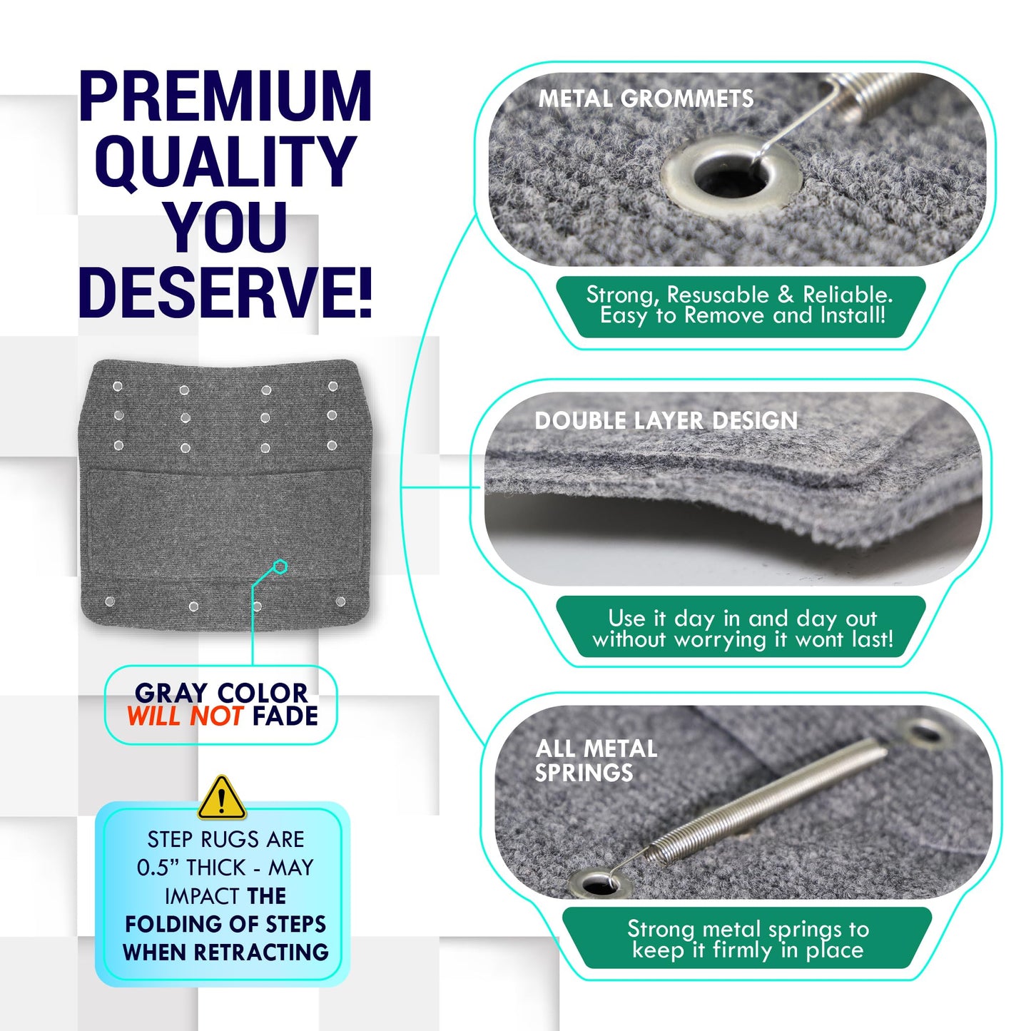 LATCH.IT RV Step Covers 3 Pack | 18" Wide Camper Step Covers | Gray RV Stair Covers | RV Step Carpet Fits 8-11" Deep RV Stairs | RV Stair Carpet | RV Step Cover | Keep Your RV Clean w/Our RV Step Rug