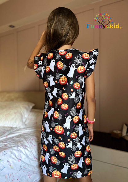 Funnycokid Princess Girls Halloween Nightgowns Pajamas Dress 10 Years Comfortable A-Line Knee Length Sleepwear for Halloween Carnival 9-10 T