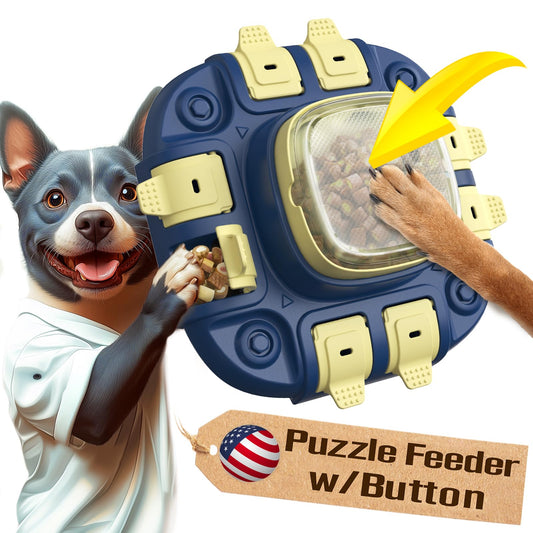 KADTC Dog Puzzle Toys Level 2 in 1 for Small/Medium/Large Dogs Treat Puzzles Slow Feeder with Button Enrichment Cognitive Toy Food Dispensing Puppy Brain Mental Stimulation Mind Interactive Game