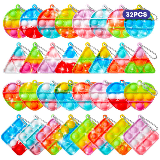 FIDWOD 32PCS Party Favors for Kids: Mini Pop Keychain Toys Pack - Bubble Sensory Stocking Stuffers for Boys & Girls - Stress Relief Classroom Supplies Prizes Gifts- Birthday Goodie Bags Box