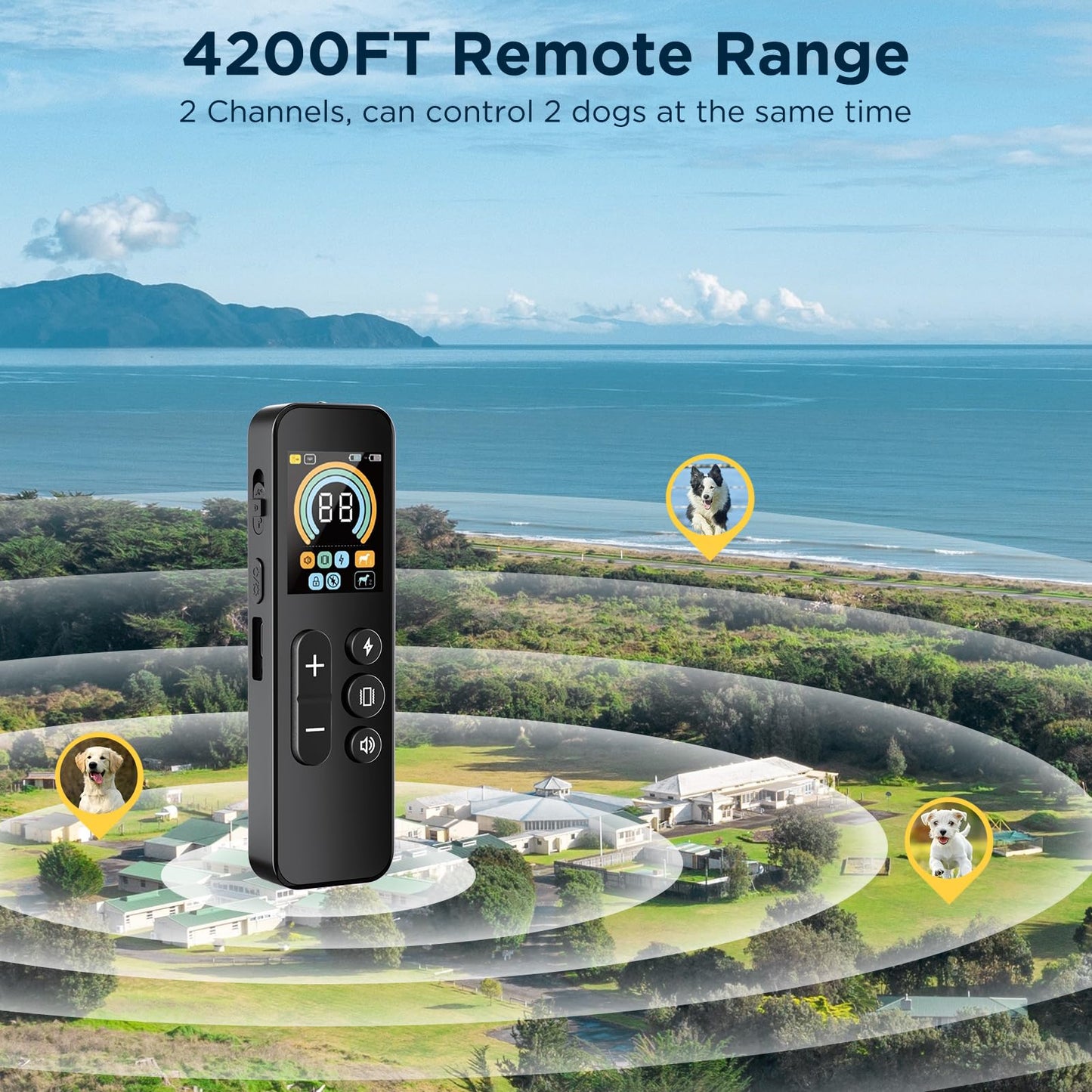 2 in 1 Dog Shock Collar & Dog Bark Collar, 4200 FT Dog Training Collar with Remote,3 Training Modes & Light for Night Walks,IP67 Waterproof Smart Anti Barking E-Collar with Adjustable Sensitivity