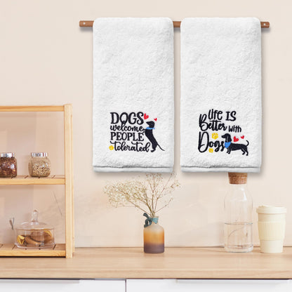 Dog Hand Towels for Bathroom Set of 2, Lover Gifts for Women Bathroom Decor Embroidered, Owners Mom Gifts Decorative New Home Tea Towels, 100% Cotton Soft for Kitchen 14x30 Inches