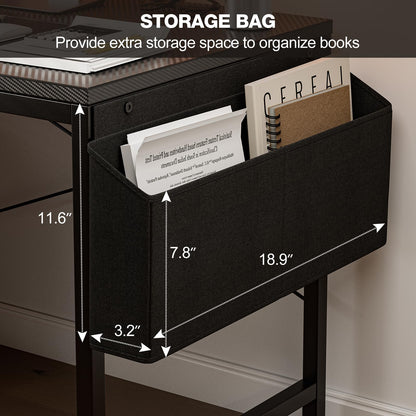 Grandder Gaming Desk 47 Inch with Power Outlet and LED Light, Computer Desk with Reversible Shelves and Storage Drawer, Pc Small Desk for Home Office Table with Bag, Carbon Fiber Black