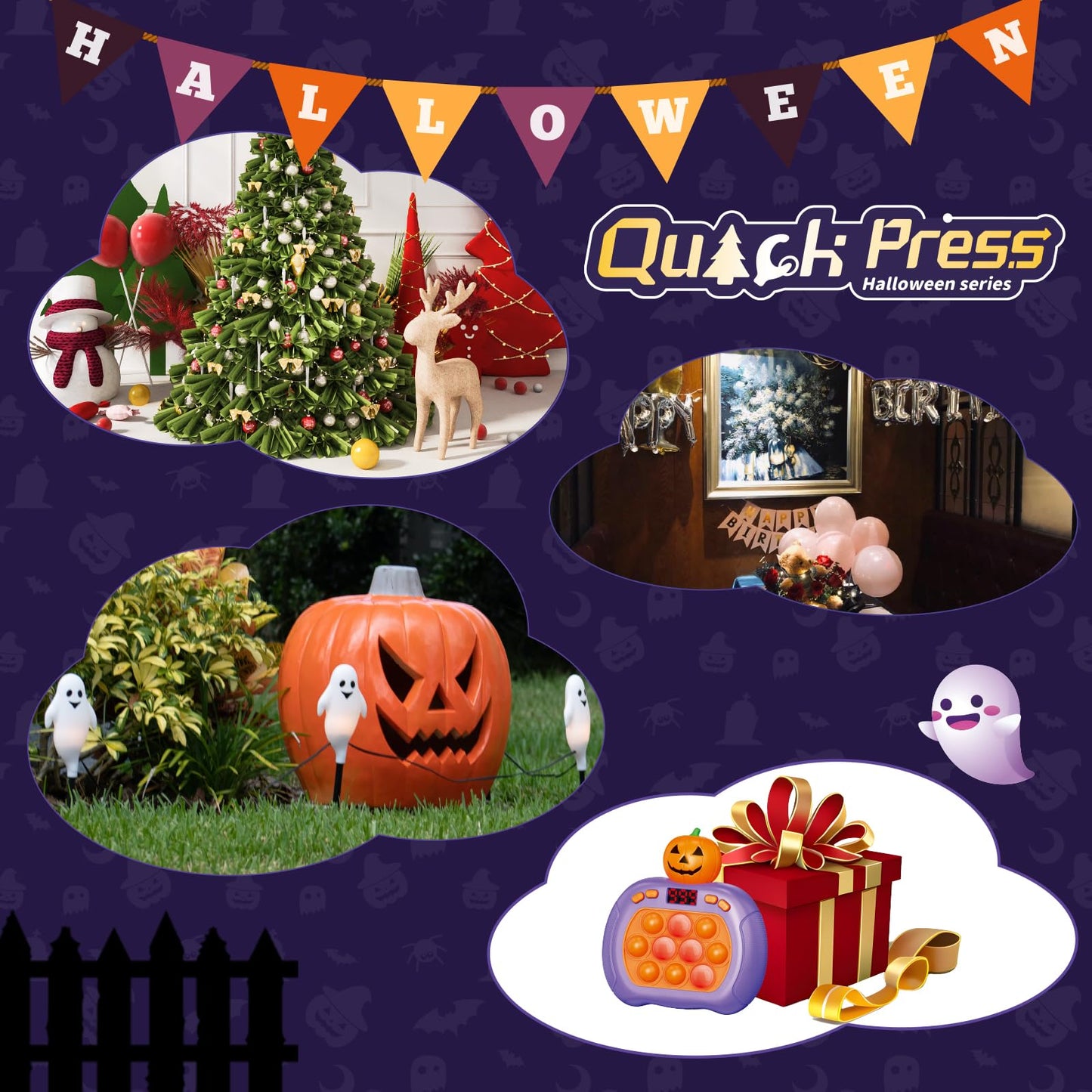 Halloween Pop Game Fidget Toys for Kids and Adults, Quick Push Pop Puzzle Light up Fidget Toy 8-12, Fast Push Bubble Sensory Toys for Kids Ages 3-12