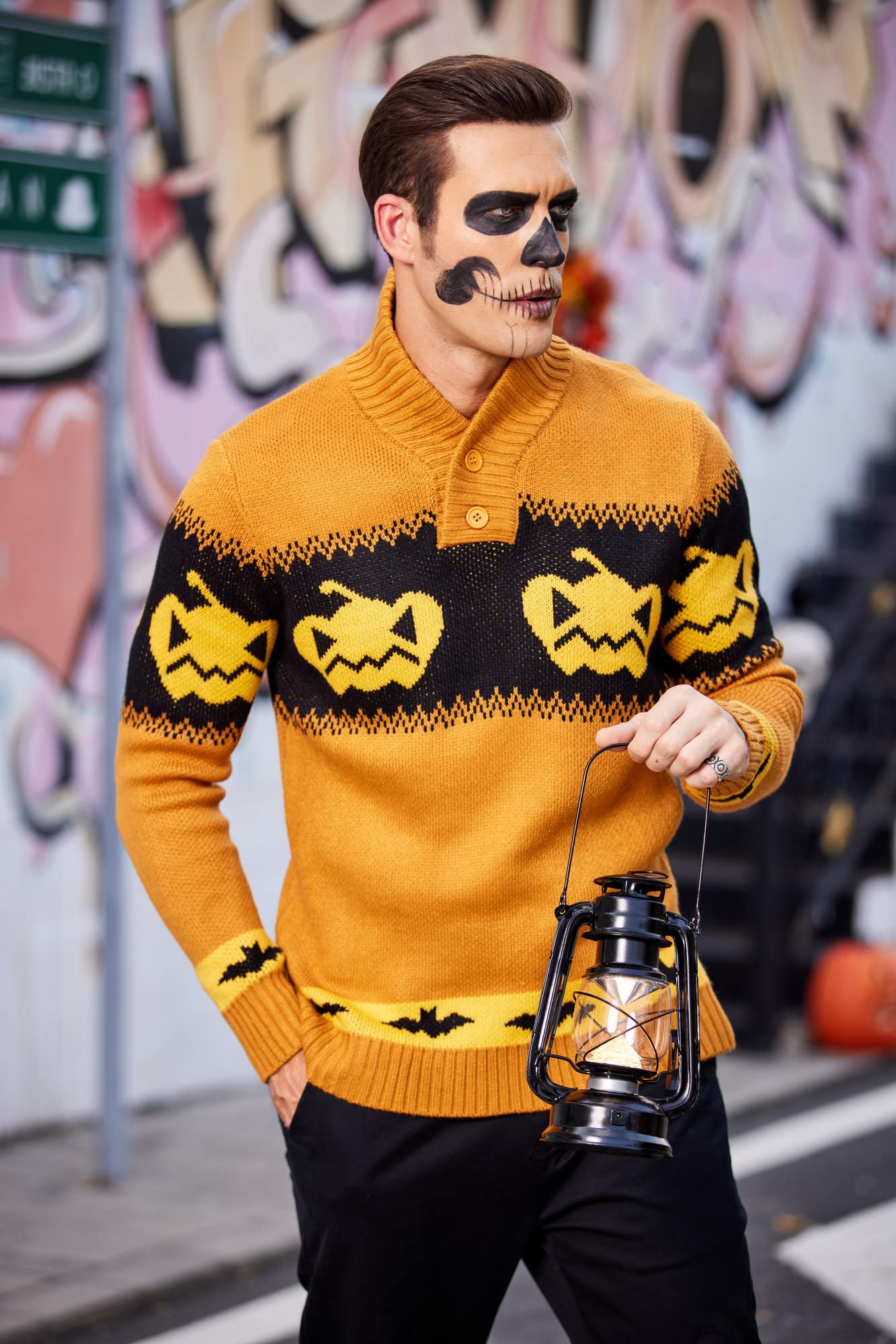 COOFANDY Mens Halloween Sweater Pumpkin Knitted Pullover Funny Winter Sweaters (Pumpkin XL)