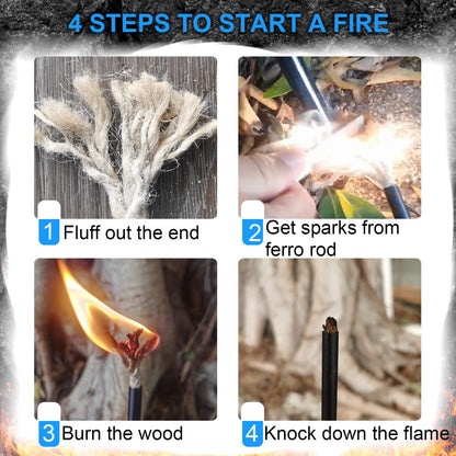 Ferro Rod Fire Starter Kit – 5" Flint and Steel with Two Waxed Tinder Cord & Paracord for Camping, Hiking, Outdoor Survival, Emergency Preparedness