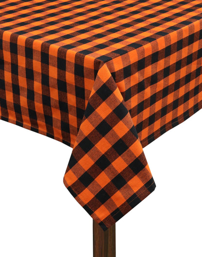 COTTON CRAFT Halloween Tablecloth - Classic Gingham Check Plaid Pure Cotton Tablecover - Reusable Rectangular Table Cloth - Autumn Harvest Fall Holiday - Halloween Party Décor - 60x84 - Orange Black