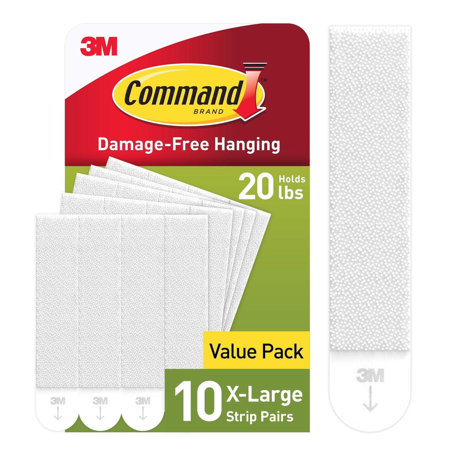 Command 20 lb XL Heavyweight Picture Hanging Strips 10 Pairs (20 Command Strips), Damage-Free Hanging Picture Hangers, Heavy Duty Wall Hanger for Home Decor, White Adhesive