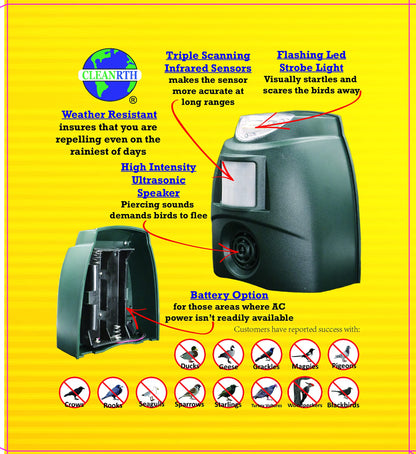 CLEANRTH TSBR620 Super Advanced Sonic & Ultrasonic Bird Repeller – Includes Triple Scan Technology