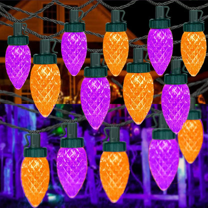 KAQ 2PK 100LED Orange and Purple C9 Halloween Lights Waterproof Indoor Outdoor, Extendable 98FT String Lights Plug in with 13 Lighting Modes, Halloween Decorations for Party Patio, Outside Yard Decor