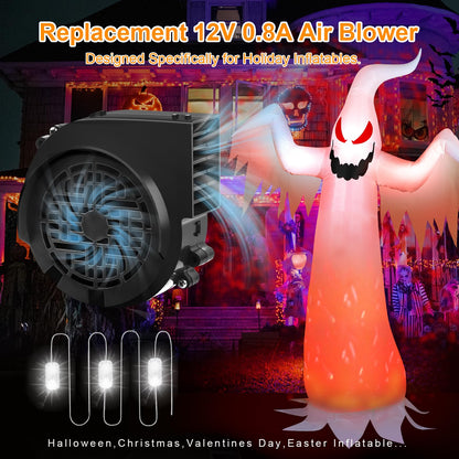12V 0.8A Replacement Air Blower for 5-8FT Halloween Christmas Inflatables with 1.5A Adapter 3 LED Light Fans Outdoor Blow Up Motor Replacement Fan Blower Parts for Inflatables Yard Decorations