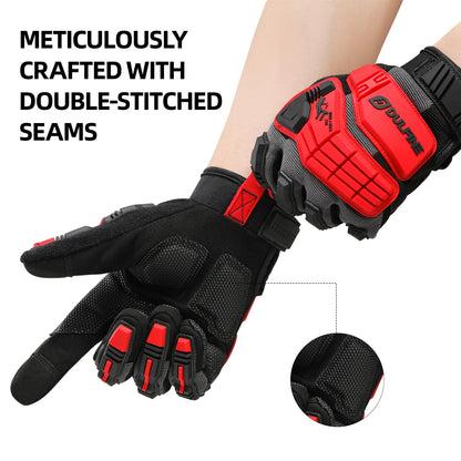 DULFINE Impact-Resistant Work Gloves Men, Heavy Duty Mechanic Gloves,Touch Screen,Ideal for Construction,Forestry, Oil Rig Drilling,Mechanic