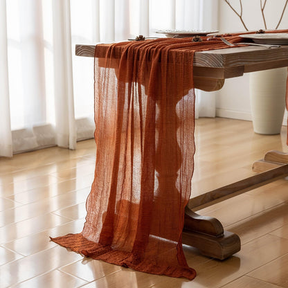 Keketo Fall Table Runner Terracotta Rust Gauze 120 Inch 10 FT Rustic Burnt Orange Cheese Cloth for Wedding Baby Bridal Shower Party Centerpiece Sheer Thanksgiving Fall Decorations for Home