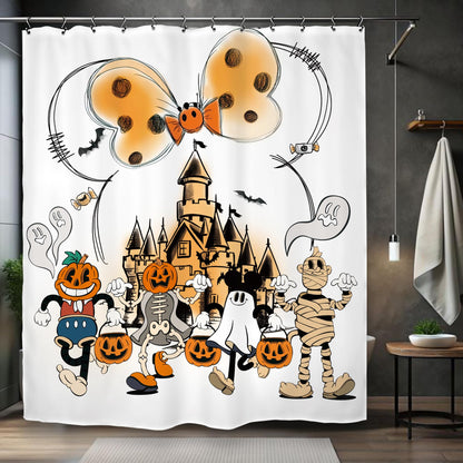 Kalmico Halloween Ghost Pumpkin Mummy Shower Curtain 60Wx72L Inch Trick or Treat Scary Spooky Pumpkin Horror Mouse Head Bathroom Set Accessories Decor with 12 Pack Hooks