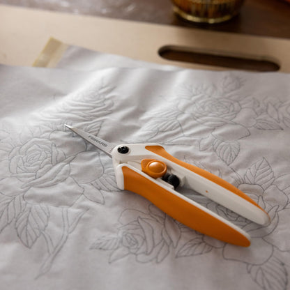 Fiskars Micro-Tip Spring Assisted Scissors, Precision Cutting Stainless Steel Blades, Comfort Handle, Cut Details in Fabric, Sewing Scissors and Arts and Crafts Tools