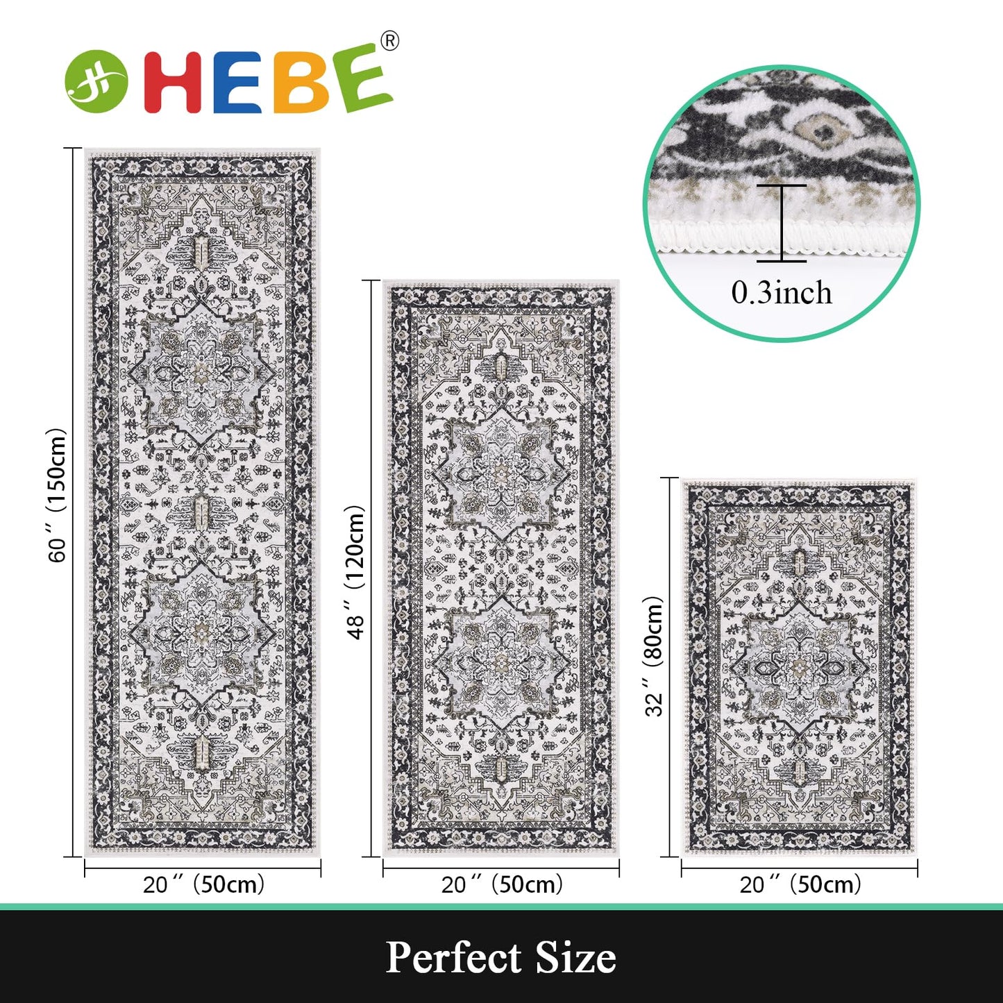 HEBE Boho Kitchen Rug Sets 3 Piece with Runner Non Slip Kitchen Rugs and Mats Washable Kitchen Mats for Floor Thick Kitchen Floor Mat Carpet Runner Rugs for Hallway Laundry Holiday Decor
