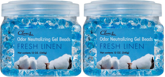 Clear Air Odor Eliminator Gel Beads - 12 oz, Pack of 2 - Air Freshener Made with Essential Oils - Eliminates Odors in Bathrooms, Cars, Boats, RVs & Pet Areas - Fresh Linen Scent