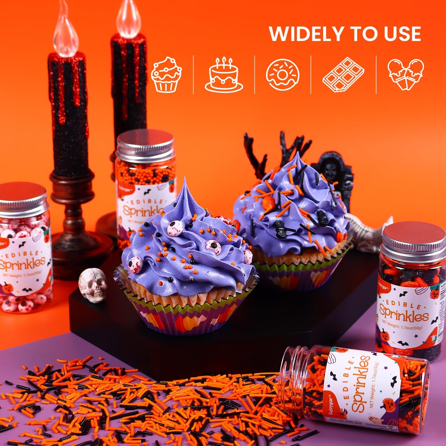 Halloween Sprinkles for Cake Decorating, Food Grade 50g/bottle, Jimmies Sprinkles, Pumpkin Sprinkles, Fancy Sprinkles for Cupcake Decorating, Baking, Toppers Cookies