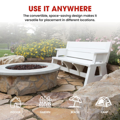 Convert-a-Bench Gen 1 2-in-1 Outdoor Convertible Bench to Picnic Table | Space-Saving, Weather-Resistant Patio Furniture for Yard, Deck, Garden | Easy Assembly & Durable Design -1 Bench/Order, White