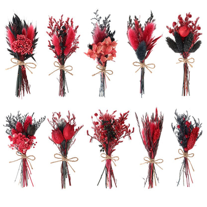 10 Pack Halloween Flowers Bouquets Red Black Series Mini Dried Flower with Stem Natural Dry Flower Bundles Dried Floral Arrangement for Vase DIY Goth Wedding Decor