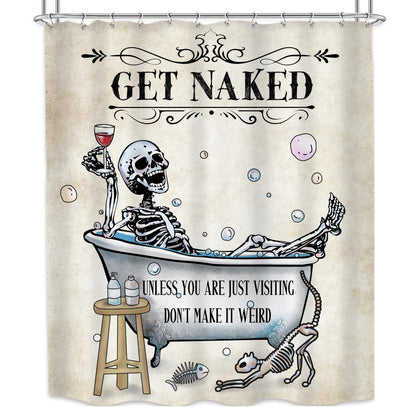 Mitpok Halloween Funny Skull Skeleton Shower Curtain 60Wx72H Gothic Spooky Unique Cool Bone in Bathtub Bubbles Horror Cat Fish Retro Scary Bathroom Decor Bath Curtain Fabric Polyester 12 Pack Hooks