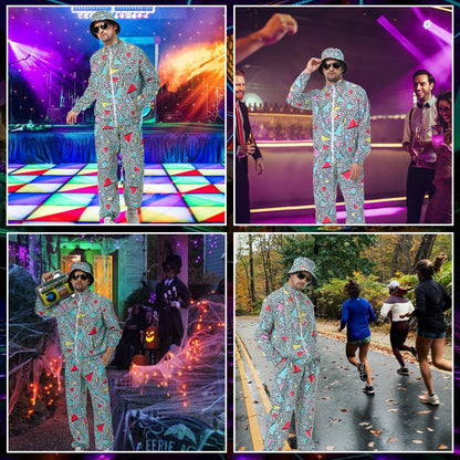 Deaboat Track Suits Mens Festival Outfit Halloween Cosplay Costume Men Outfit Holiday Tracksuit 90s Mens Clothing Windbreaker Set 9Pcs(Green/S)