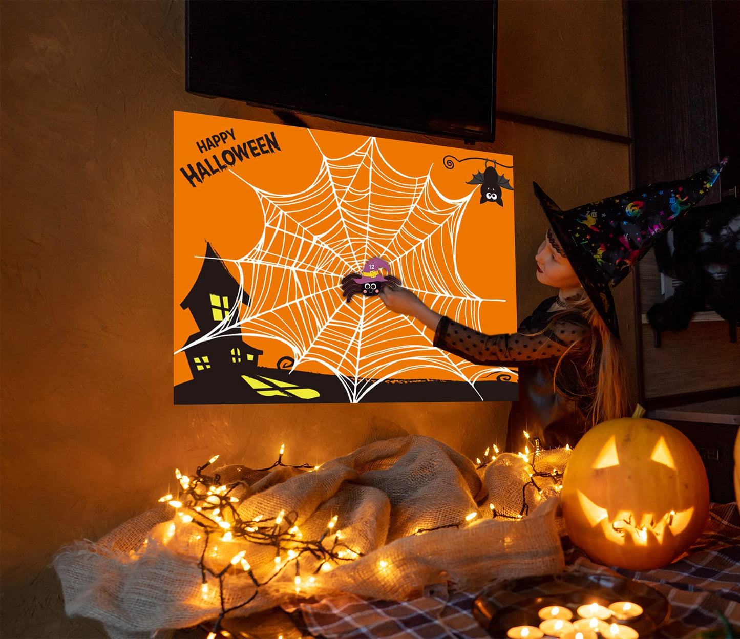Funnlot Halloween Games for Kids Party Pin The Spider on The Web Halloween Party Games Activities Pin The Tail