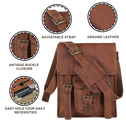 Komal's Passion Leather Sturdy Leather Messenger Satchel Bag 11 Inch Distressed Tan