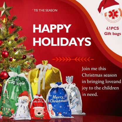 Christmas Gift Bags-41 PCS For Holiday Gift Assorted Sizes Bulk (Large Medium Small)