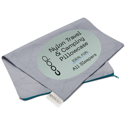 Coop Home Goods Nylon Camping and Travel Pillow Cover, Waterproof Camping Pillow Protector, Zippered Cover, Washable Travel Pillowcase (Grey)