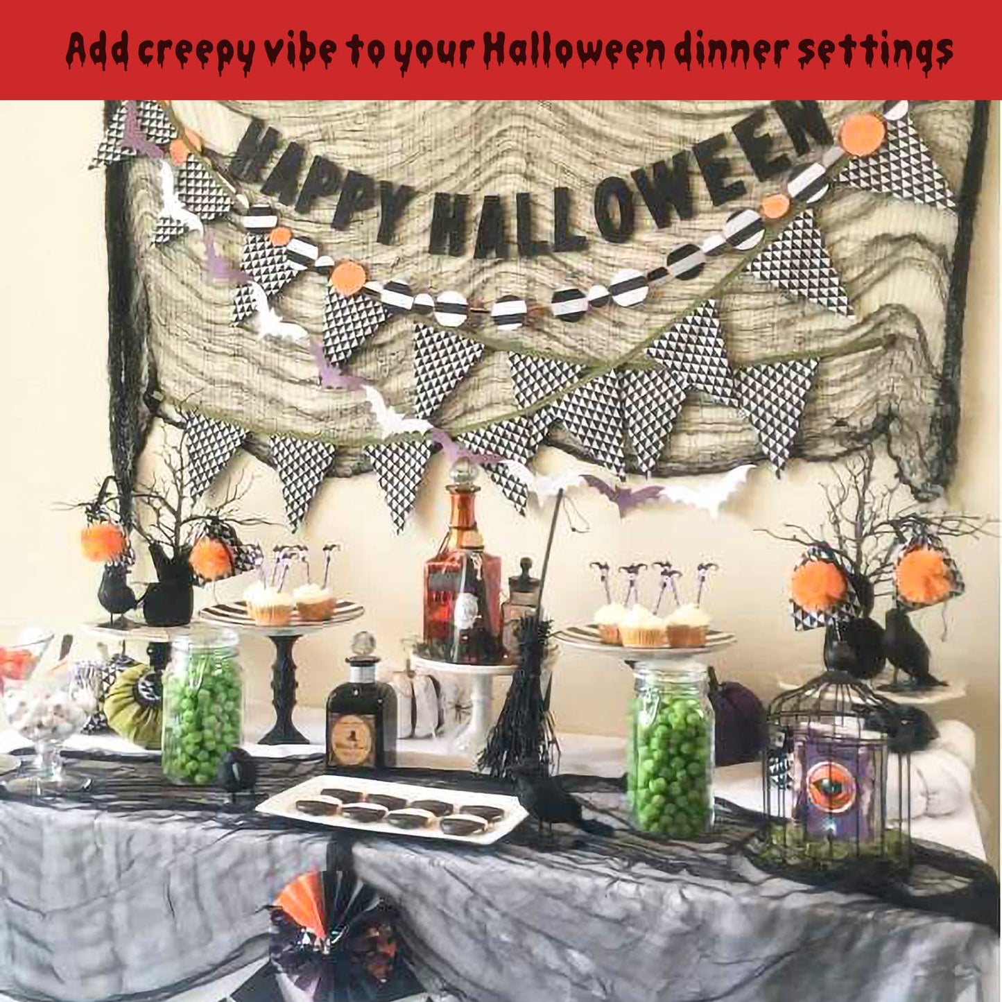 Legigo 6 Pack Balck Halloween Creepy Cloths Cheesecloths, Spooky Black Mesh Fabric Cheese Cloths for Crafts, Scary Gauze Fabric for Party Supplies Home Wall Doorway Outdoor Yard Decor