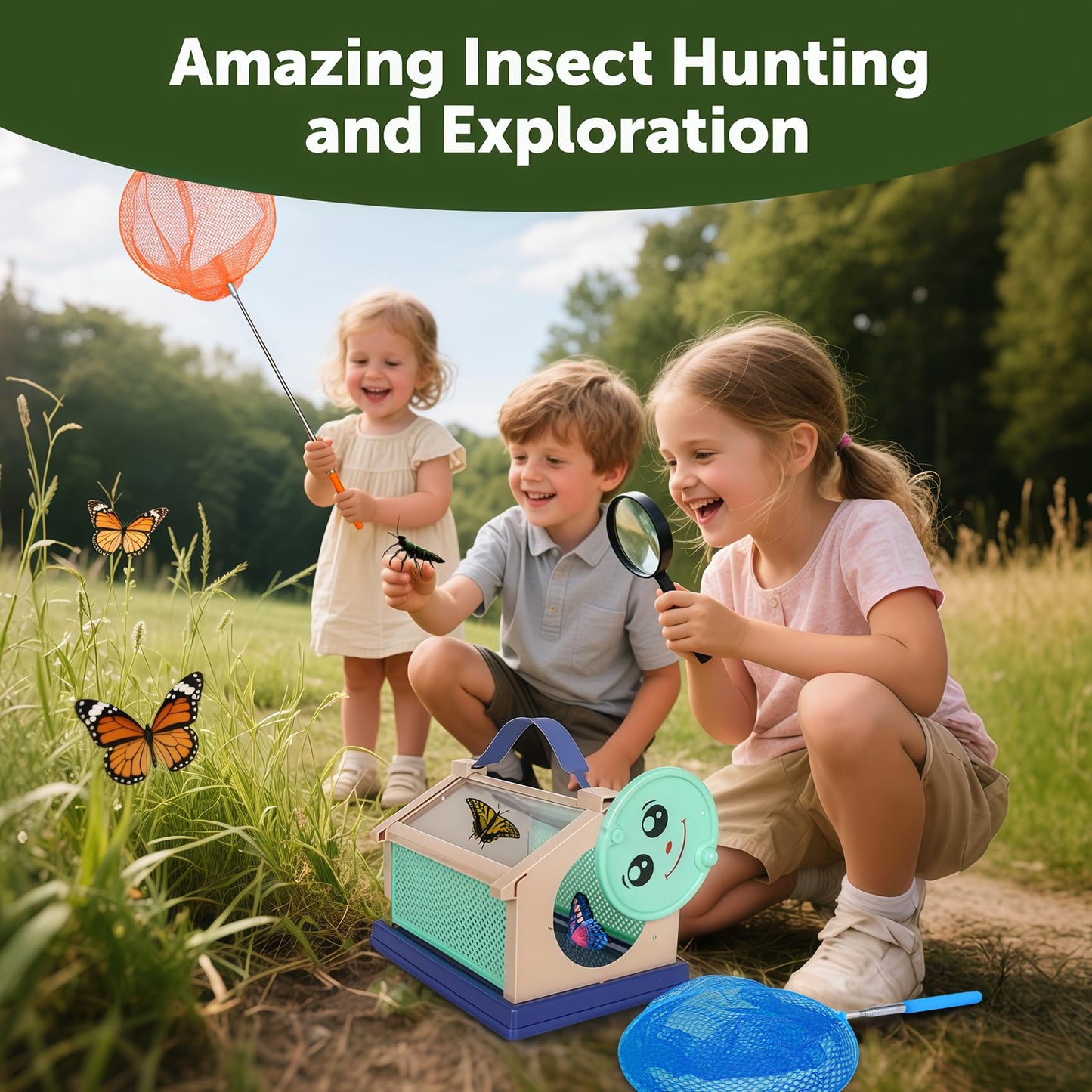 Kids Bug Catcher, Bug Catching Set with Butterfly Net, Insect Toys Collection Box, Insect Habitat, Kids Adventure Set Outdoor Toys-Nature Exploration Set for Kids 3+ Years