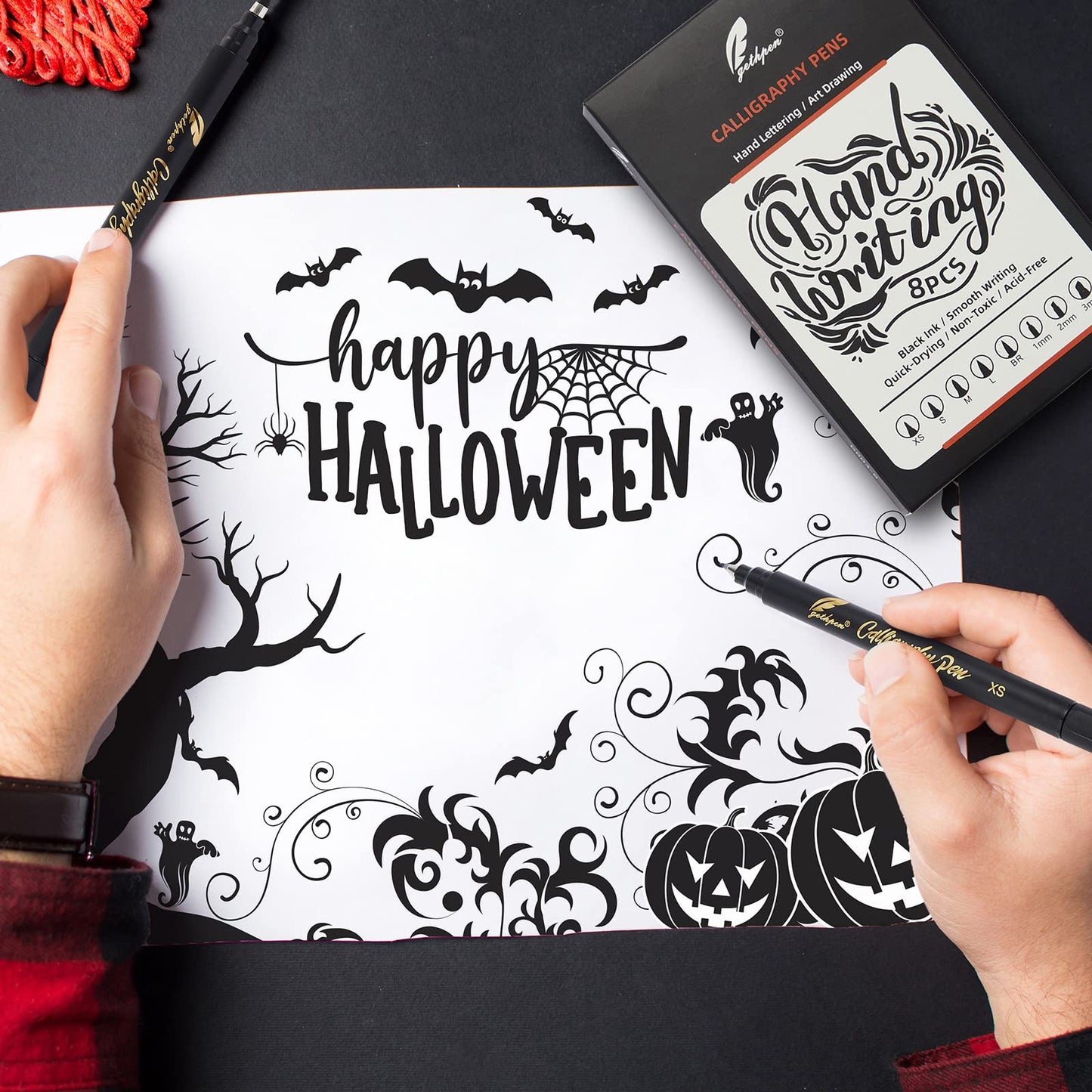 GETHPEN 8-Size Calligraphy Set – Calligraphy markers Black Archival Ink Pens for Hand Lettering, Art Drawing & Scrapbooking