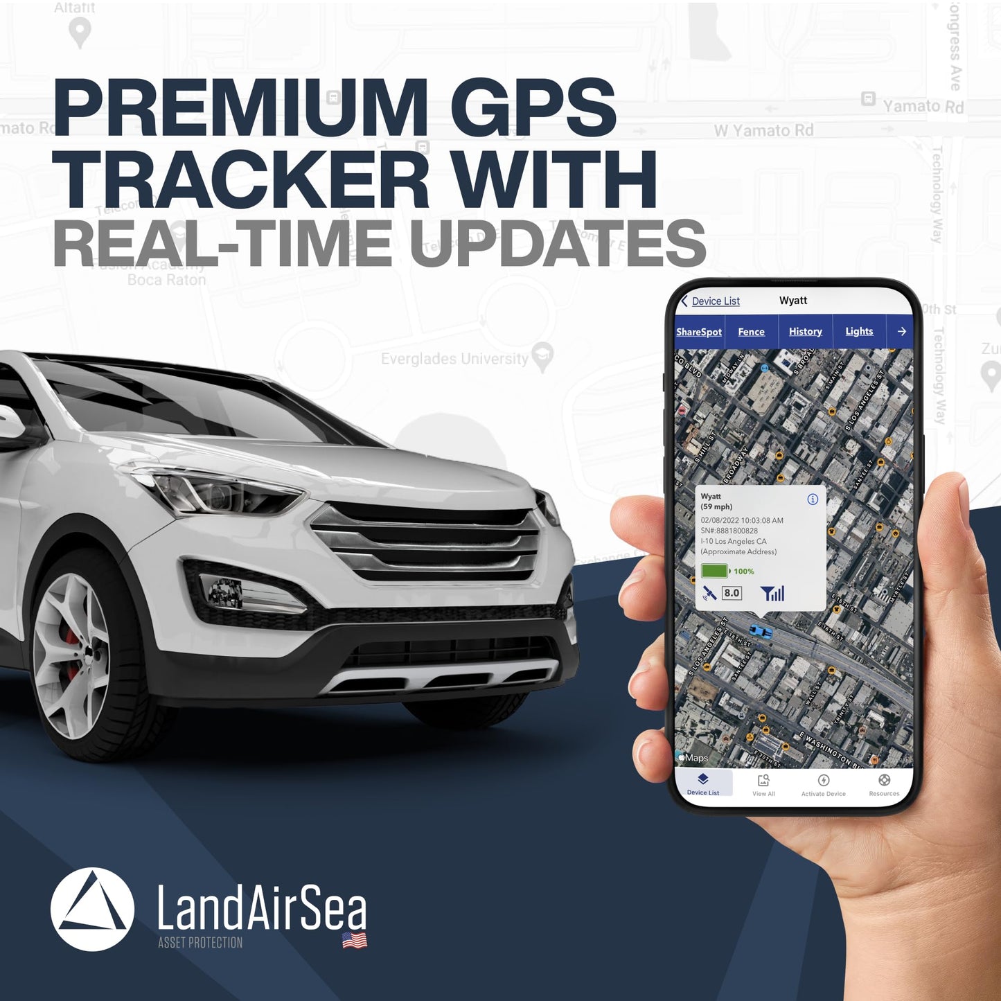 LandAirSea 54 GPS Tracker - USA Manufactured, Waterproof Magnet Mount. Full Global Coverage. 4G LTE Real-Time Tracking for Vehicle, Asset, Fleet, Elderly and More. Subscription is Required.