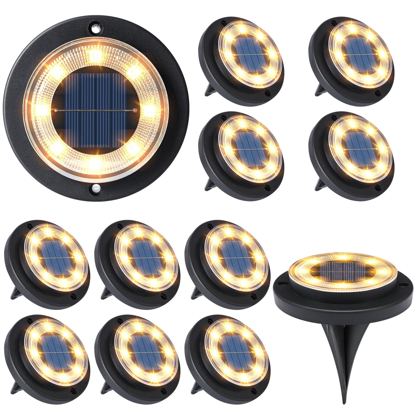 Flacchi Solar Ground Lights - Solar Powered Lights Outdoor Solar Disk Light Waterproof Landscape Light for Patio Yard Pathway Walkway Driveway (Warm White, 12 Pack)
