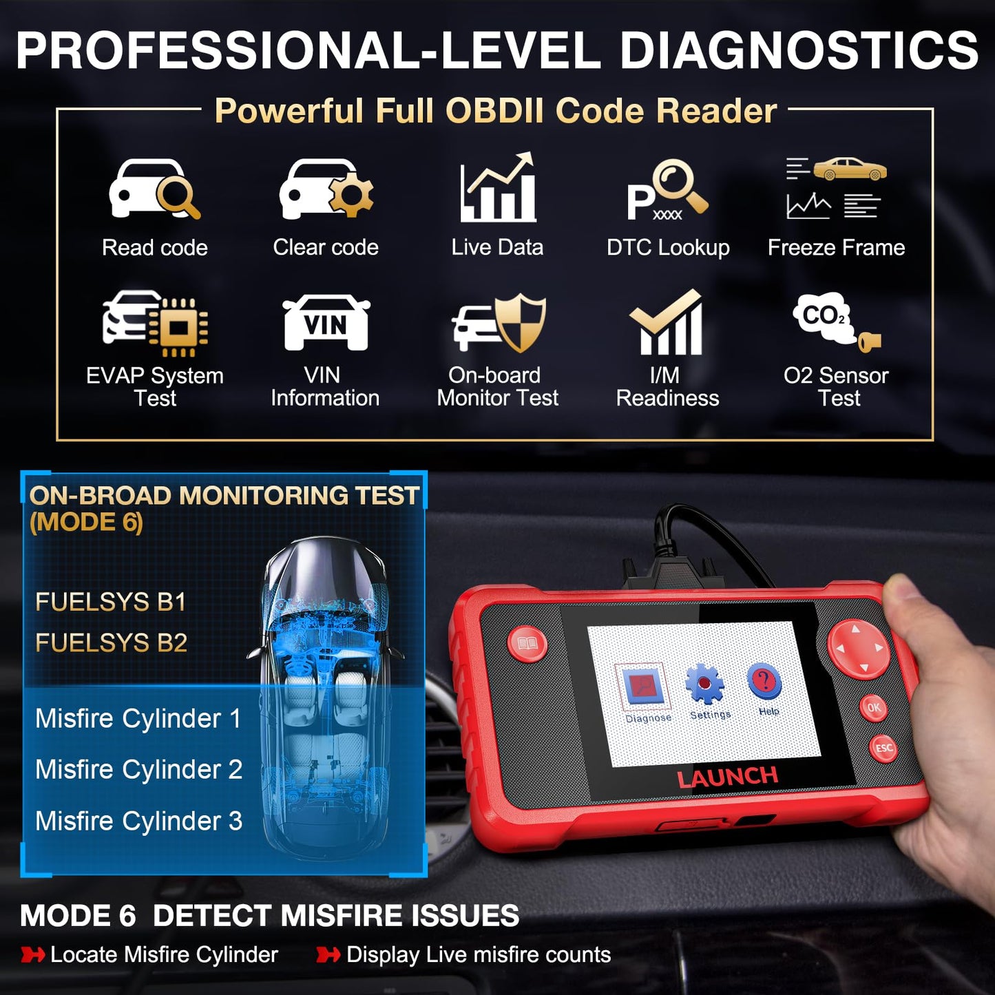 LAUNCH CRP123 V2.0 Elite OBD2 Scanner-2025 New Model Engine/ABS/SRS/Transmission Diagnostic Scan Tool SRS Airbag Code Reader,3 Reset Oil Service/Throttle Relearn/SAS Reset,Free Update