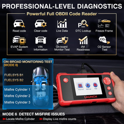 LAUNCH CRP123 V2.0 Elite OBD2 Scanner-2025 New Model Engine/ABS/SRS/Transmission Diagnostic Scan Tool SRS Airbag Code Reader,3 Reset Oil Service/Throttle Relearn/SAS Reset,Free Update