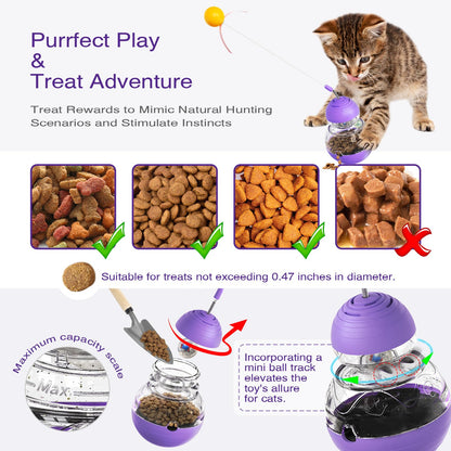 KONOATOR Interactive Cat Toy – Engaging Tumbler Design with Teaser Wand & Treat Dispenser – Durable, Non-Toxic, and Safe for Indoor Play – Ideal for Exercise and Boredom Relief (Purple)