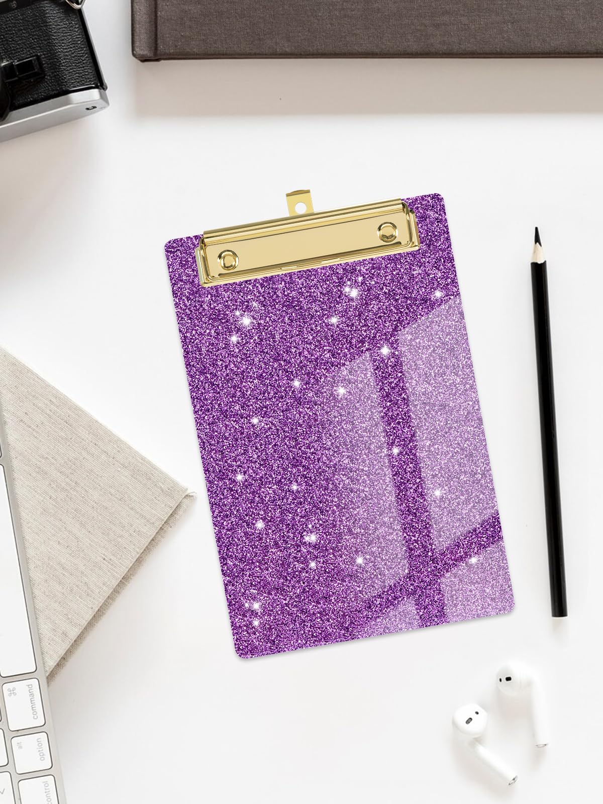 Acrylic Clipboards, Fashion Glitter Clipboard, Size 6" x 9", Cute Confetti Clipboards for Women, Desk Office Supplies and Accessories.Purple