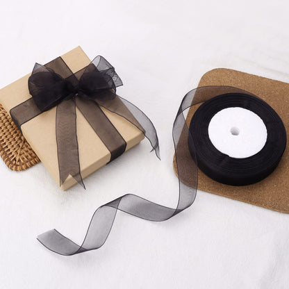 Hiswan 3/4 inch Sheer Organza Ribbon 50 Yards Black Chiffon Ribbon for Gift Wrapping Christmas Halloween Decoration Wedding Bouquet Crafts