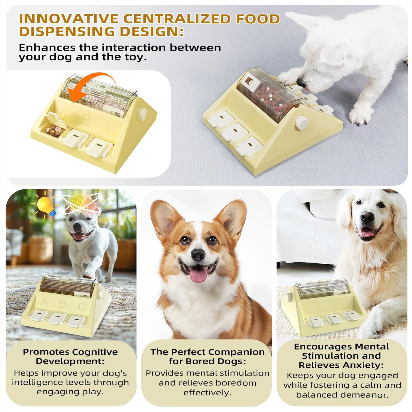 KADTC Paw-Activated Rolling Puzzle Game Toy Level 2 in 1 Puppy Treat Toys Capacity 14oz Slow Feeder Adjustable Interactive Food Dispenser for Small/Medium Dogs Brain Mental Stimulation Healthy Eating