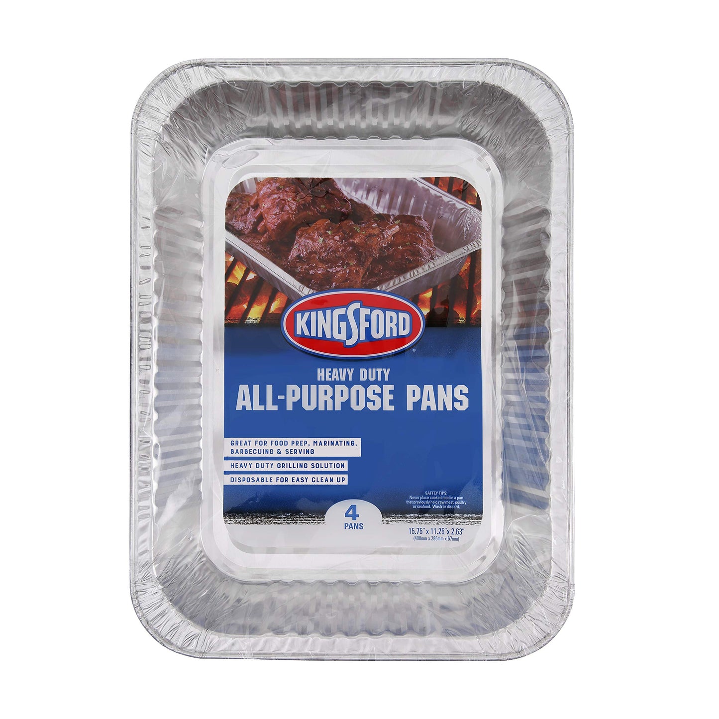 Kingsford Heavy Duty Large Aluminum Pans - Disposable Aluminum Pans for Cooking, Baking, Grilling, Frying & Roasting - Ideal Disposable Chafing Dish, Broiler, & Outdoor Tray 4 Count, (Pack of 1)