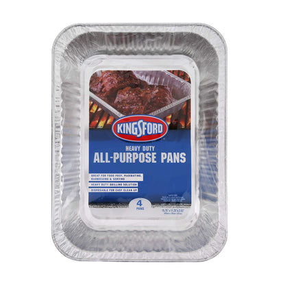 Kingsford Heavy Duty Large Aluminum Pans - Disposable Aluminum Pans for Cooking, Baking, Grilling, Frying & Roasting - Ideal Disposable Chafing Dish, Broiler, & Outdoor Tray 4 Count, (Pack of 1)