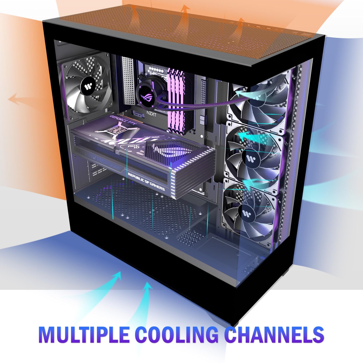 KEDIERS PC CASE ATX 4 Fans Pre-Installed, Type-C Mid Tower Computer Case with Full-View Dual Tempered Glass, Gaming PC Case,Black,P4